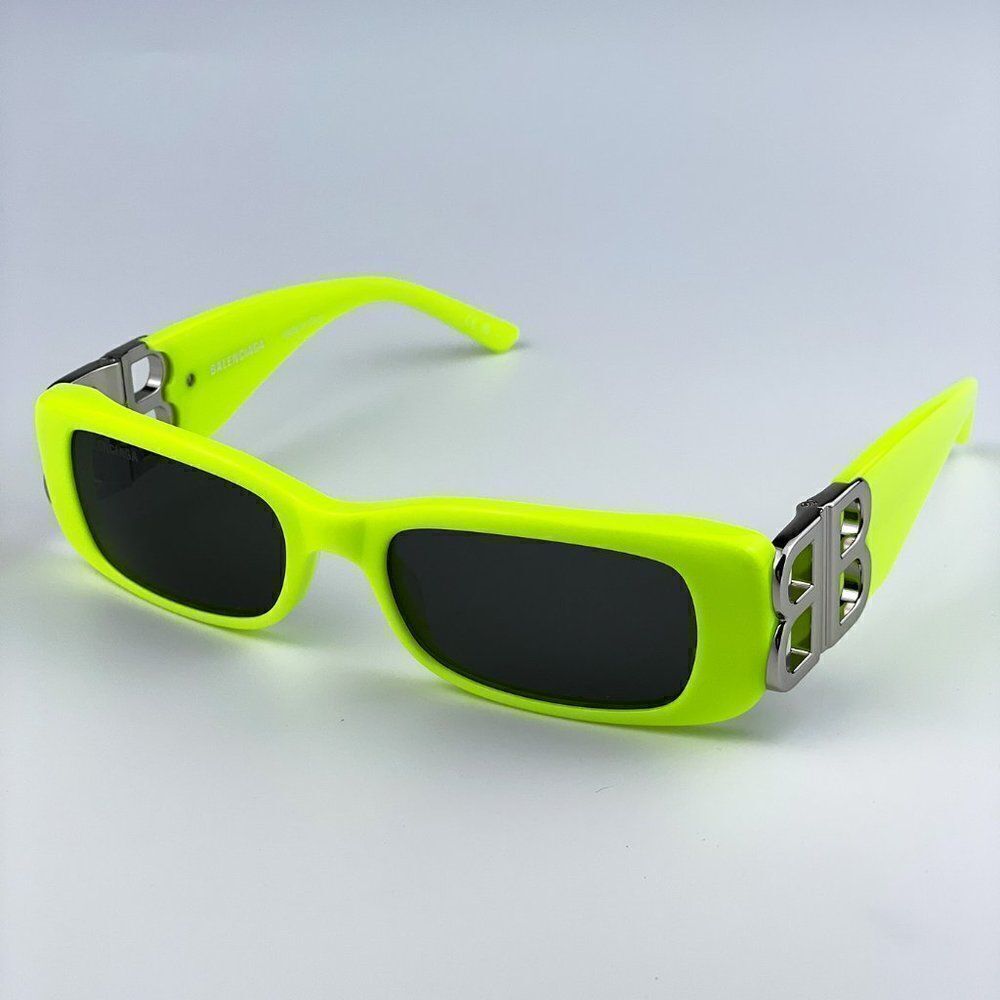 NEW Balenciaga  BB0096S 008 Yellow Silver Logo Grey Square Unisex Sunglasses - Picture 9 of 14